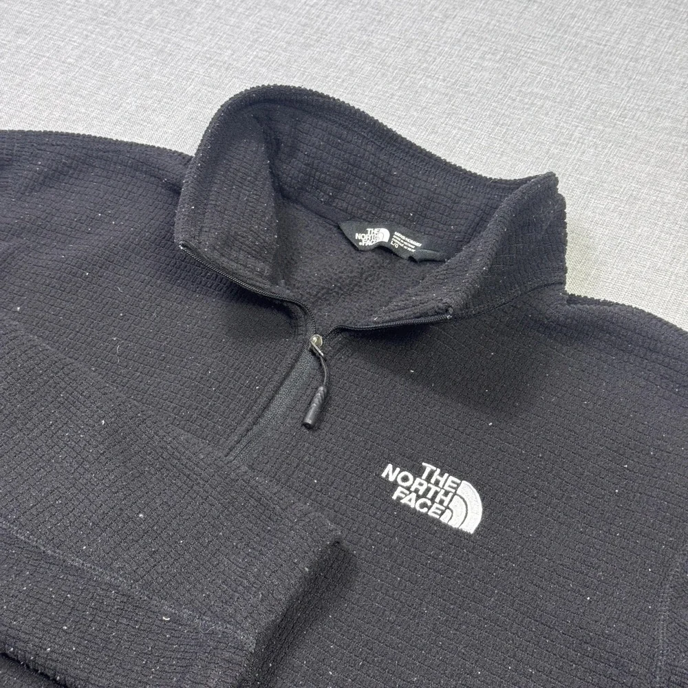 The North Face 1/4 Zip Waffle-Knit Sweatshirt Mens Large Black Pullover Fleece